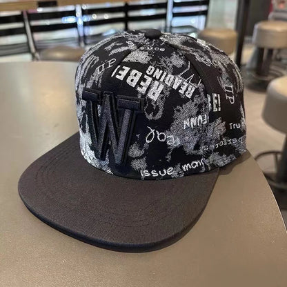 Men's Letter Embroidery Tide All-Match Flat Brim Baseball Cap Ladies Summer Hip-Hop Hat Outdoor Shade Adjustable Peaked Cap