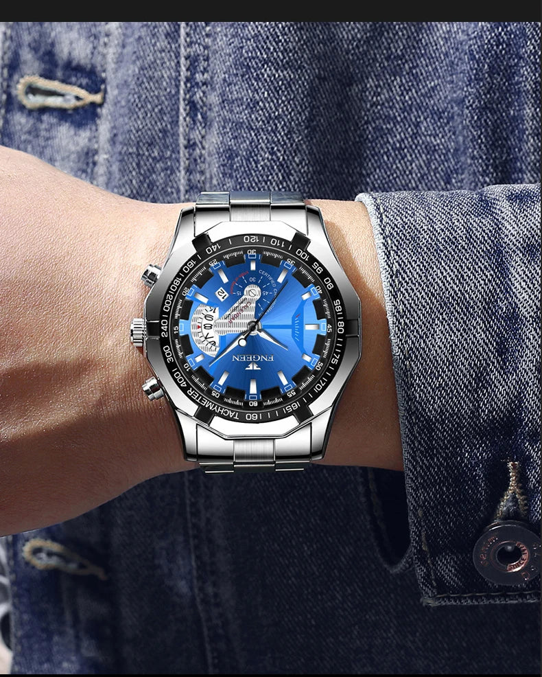 Montre-bracelet à quartz de luxe BINBOND pour homme, lumineuse, étanche, date automatique, en acier inoxydable