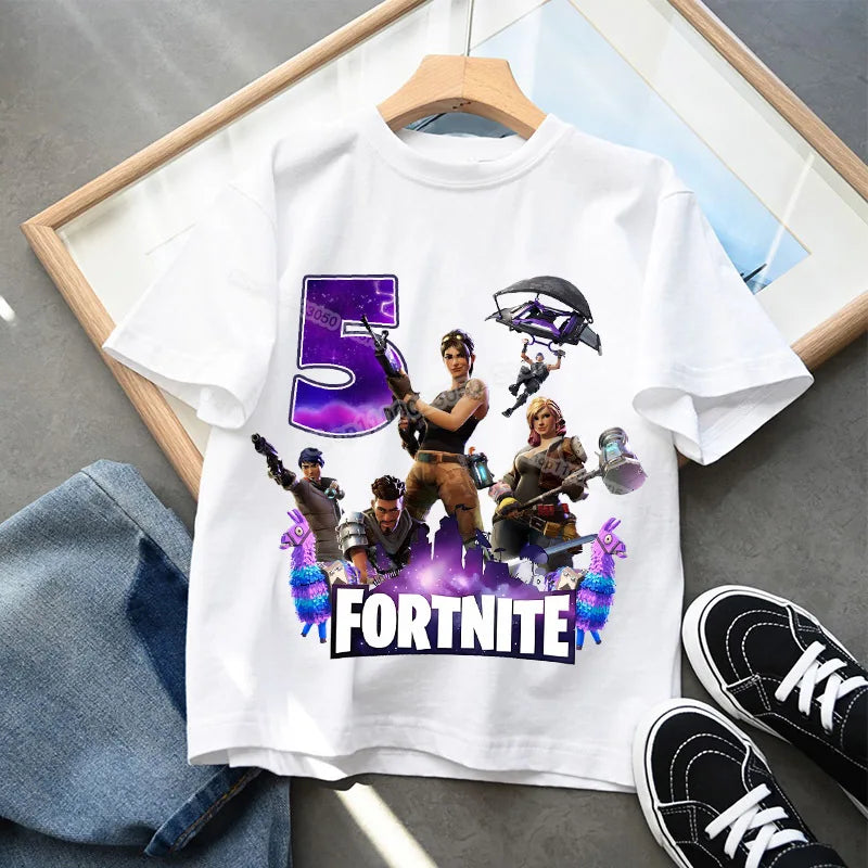 Fortnite Children’s Birthday Number T-Shirt Girls Boys Summer Clothes Baby Cotton Tee Shirts Party Short Sleeve Tops Toddler Gift