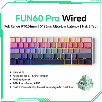 MONSGEEK FUN60 PRO&MAX HE Machanical Keyboard Magnetic Switch 60% Wireless Gaming Keyboard Rapid Trigger 8K ARGB Custom Keyboard