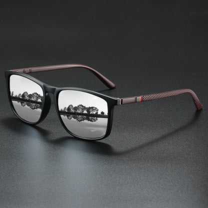 Classic Fashion Square Sunglasses - Lightweight Frame with Red/Green Stripe Temples, UV400 for Travel & Daily Wear
