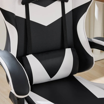 360° Swivel Ergonomic Racing Design Gaming Chair Leather High Back Office Chair Height Adjustable Task Chair, Black & White