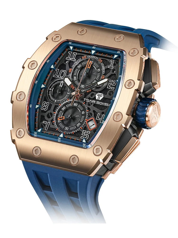 TSAR BOMBA New TB8204 Watch for Men, Japan Quartz Chronograph, 50M Waterproof Wristwatch, Fashion Sport Clock, Luxury Gift