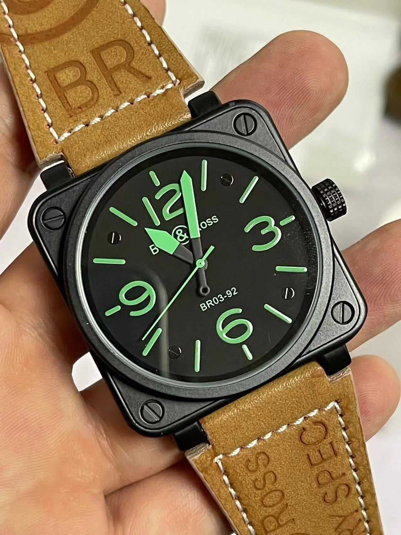46mm Men Automatic Mechanical Watch Leather Black Ross Rubber 46mm