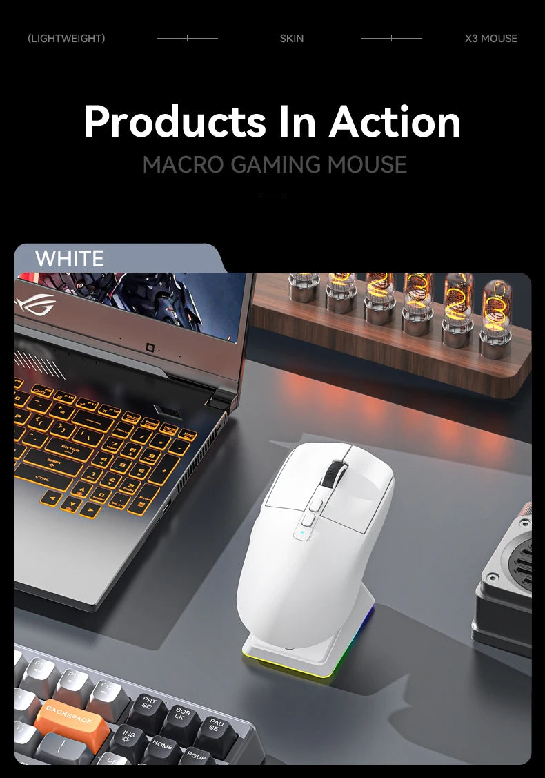 ATTACK SHARK X6 Tri-Mode Gaming Mouse with Magnetic Charging Dock, 26K DPI PixArt PAW3395 Sensor, 49g Ultralight Wireless Gaming Mouse for PC, Mac & Xbox