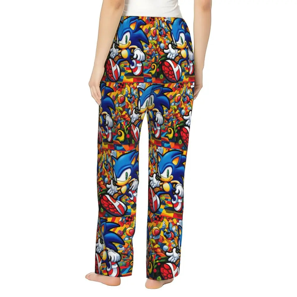 Custom Women Soniced Pajama Pants Printed Hedgehog Game Sleep Sleepwear Bottoms with Pockets