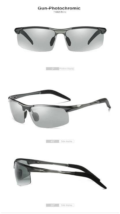 CLLOIO Aluminum Rimless Photochromic Sunglasses Men Polarized Driving Chameleon Anti-Glare Glasses Travel Fishing Goggle UV400