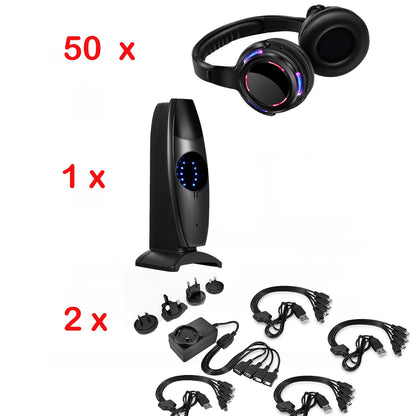 Silent Disco Wireless Headphones with LED Lights, Rechargeable RF Silent Party Headphones for Clubs, Concerts, Meetings & Events