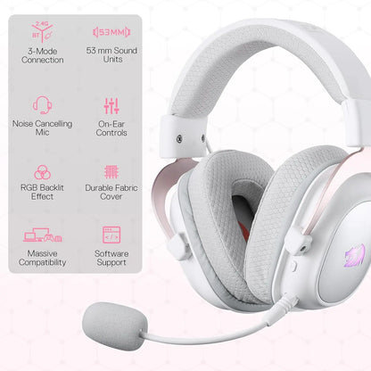 Redragon H510 PRO 3-Mode RGB Gaming 7.1 Surround Sound Headset, 53MM Audio Drivers in Memory Foam Ear Pads Headphone