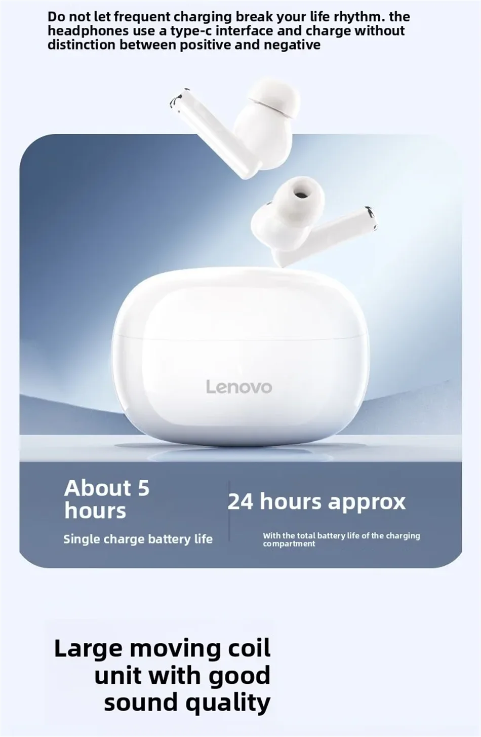 Lenovo TA210 – écouteurs sans fil Bluetooth, microphone intégré, Port de chargement, isolation du bruit, casque confortable sur l'oreille, C, nouveau