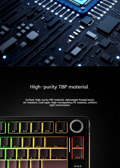 Tastiera meccanica AULA S75 PRO 75% layout personalizzato, retroilluminazione RGB, wireless Bluetooth, tastiera da gaming con schermo e manopola