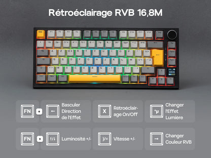 Distribución ISO-FR EPOMAKER X AJAZZ AK820 PRO 75% AZERTY francés, teclado mecánico hot-swap con cable/BT/inalámbrico 2.4GHz para Win/Mac/PC
