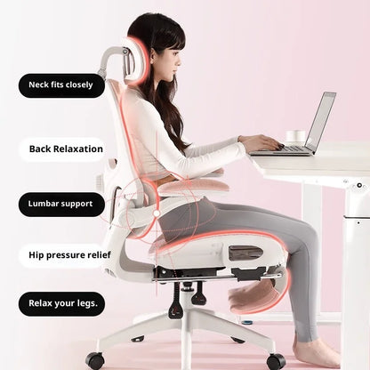 Ergonomic Rattan Office Chair with Massage Design, Sihoo Leather Executive Desk Chair, Folding Swivel Chair with Adjustable Height & Armrests