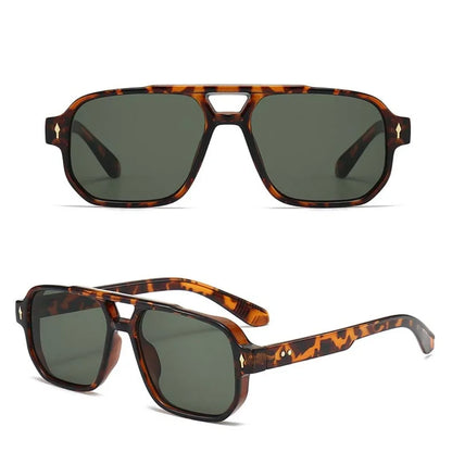 Retro Double Beam Sunnies HD Leopard Print Eyewear Unisex Polarized Sunglasses Waterproof Lightweight Anti-UV Glasses Outdoor