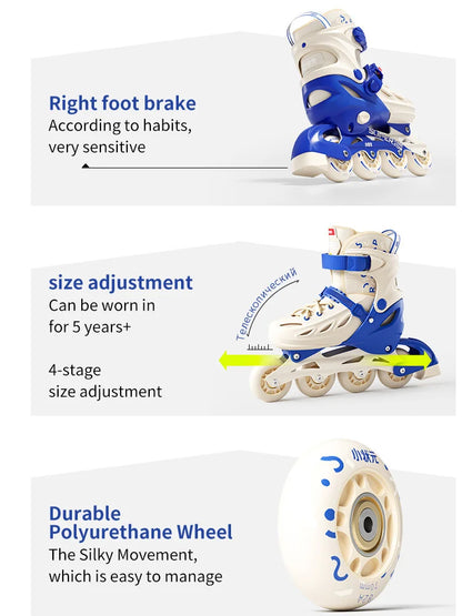 Patins em Linha para Rapaz, Pretos, Tamanho Ajustável, Rosa para Rapariga, Rollerblades Desportivos para Criança, Alta Velocidade, Novos, LED Luminoso, Profissionais
