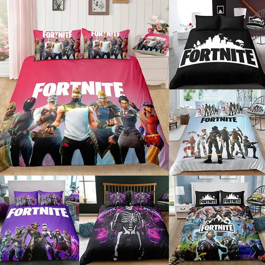 Juego de cama Fortnite con funda nórdica de 3 piezas, diseño 3D, ropa de cama para dormitorio, gaming, anime y dibujos animados, funda de almohada, decoración de habitación, regalo