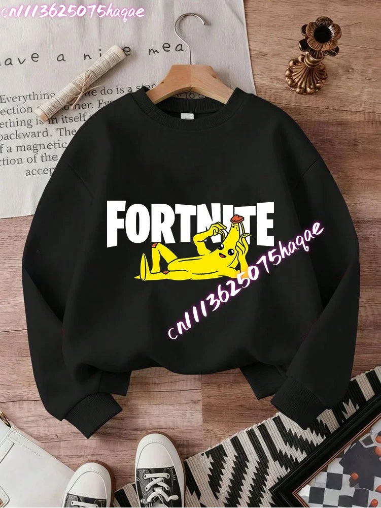 Sweat-shirts Fortnite novos para criança, hoodie com estampado de personagem de jogo em estilo cartoon, camisolas casuais de outono para criança, roupa de inverno para bebé menino