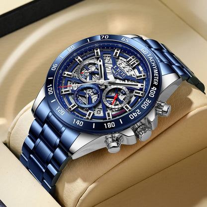 LIGE 2024 New Men Watch Top Brand Luxury Hollow Watch Men Waterproof Sport Quartz Chronograph Wrist Watch Man Relogio Masculino
