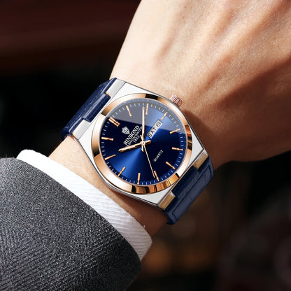 Montre-bracelet à quartz BINBOND de luxe avec bracelet en cuir, précise, lumineuse, étanche, affichage automatique de la date et du jour de la semaine, durable, pour homme.