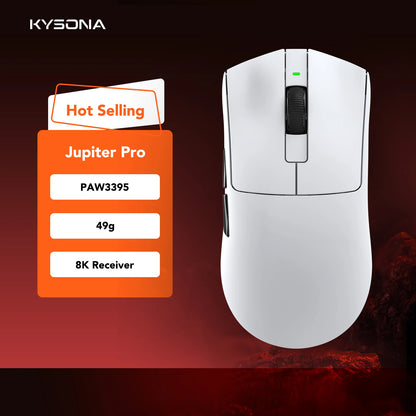 Ratón gaming KYSONA serie Jupiter con cable e inalámbrico, 8Khz, sensor PAW3950, Bluetooth, 46g, recargable, controlador web para PC y portátil