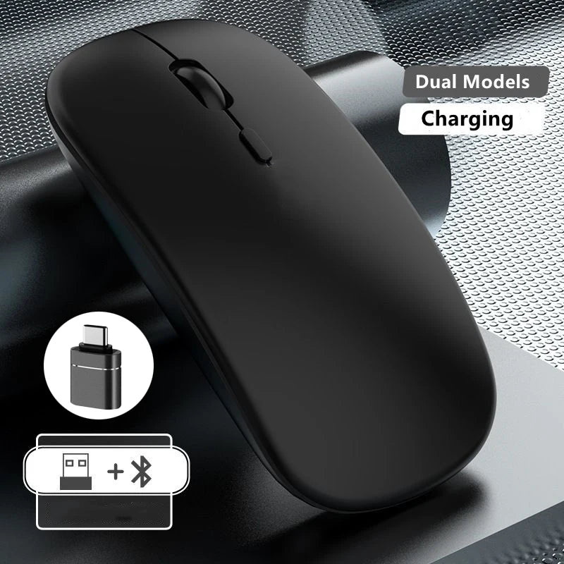 Rato sem fios recarregável de modo duplo, compatível com Bluetooth, 2.4G USB, para computador portátil, iPad, tablet e notebook, rato gaming