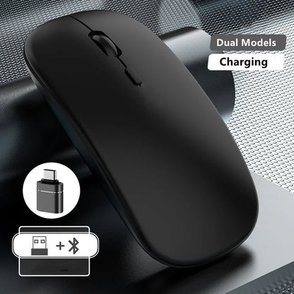 Rato sem fios recarregável de modo duplo, compatível com Bluetooth, 2.4G USB, para computador portátil, iPad, tablet e notebook, rato gaming
