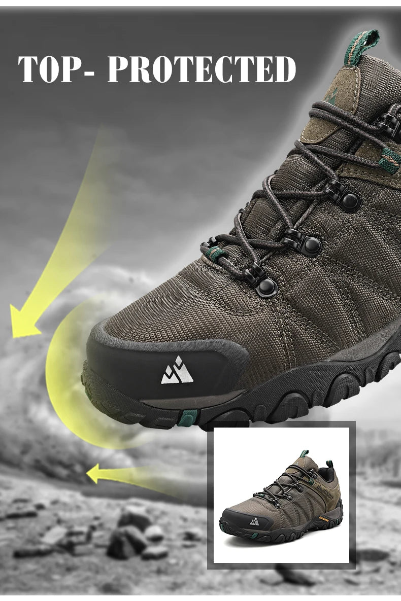HIKEUP Pantofi de drumeție pentru bărbați, pentru patru sezoane, sport outdoor, piele naturală, rezistenți la uzură, pantofi de escaladă cu talpă din cauciuc, sneakeri de trekking