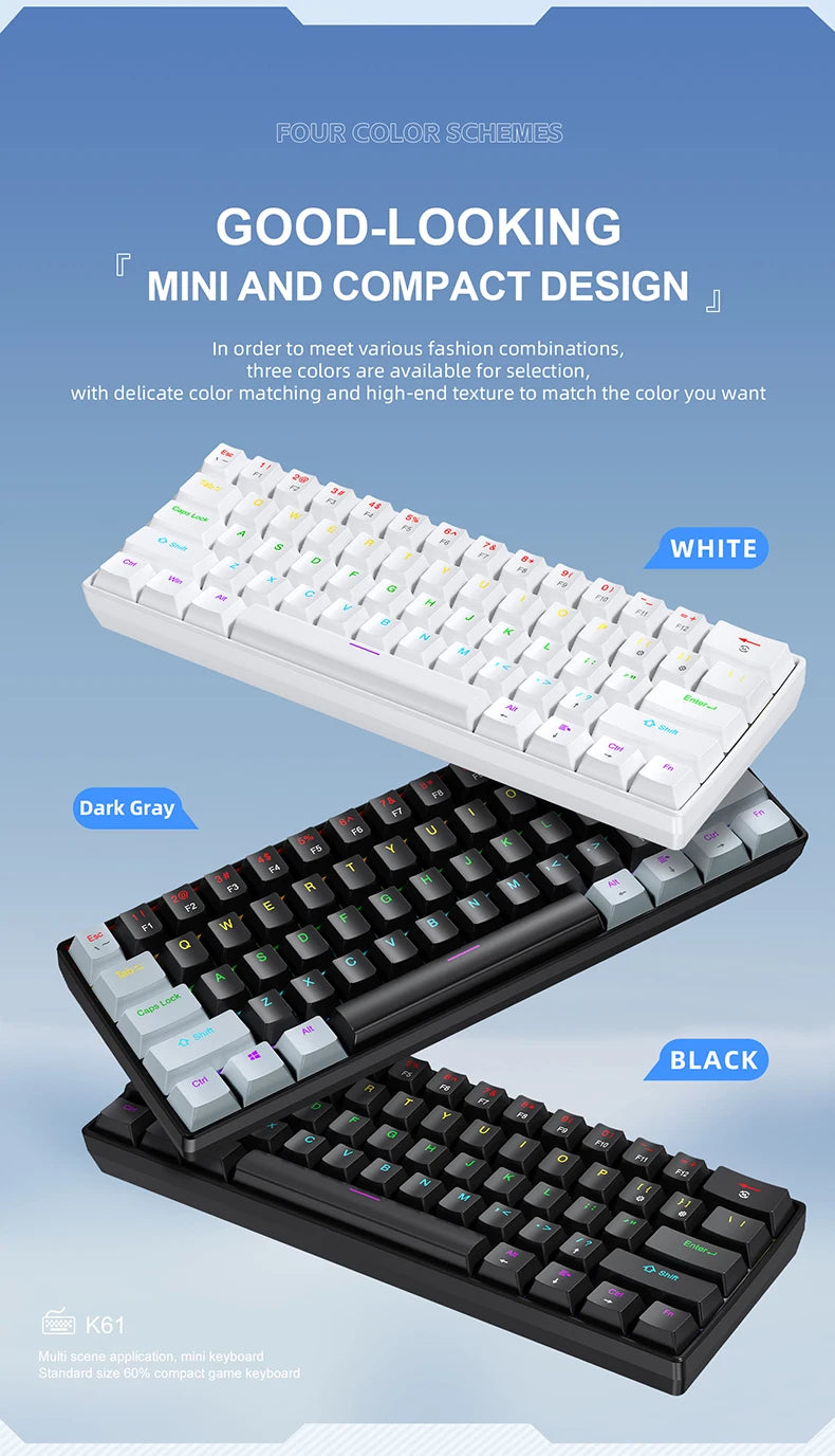 61 Keys RGB Mechanical Keyboard Wired K61 Mini Keyboard 60% Portable Black, White, Red/Blue Switch for Gaming/Work