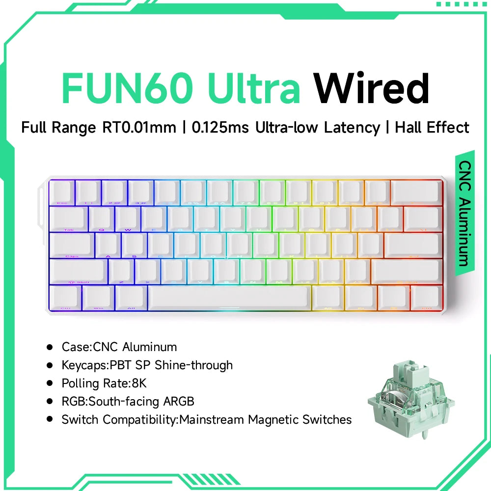 Tastiera gaming meccanica Akko MonsGeek FUN60 Ultra con switch magnetici, 60%, Rapid Trigger 8K HE/TMR, tastiera gamer personalizzata in alluminio