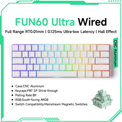 Tastiera gaming meccanica Akko MonsGeek FUN60 Ultra con switch magnetici, 60%, Rapid Trigger 8K HE/TMR, tastiera gamer personalizzata in alluminio