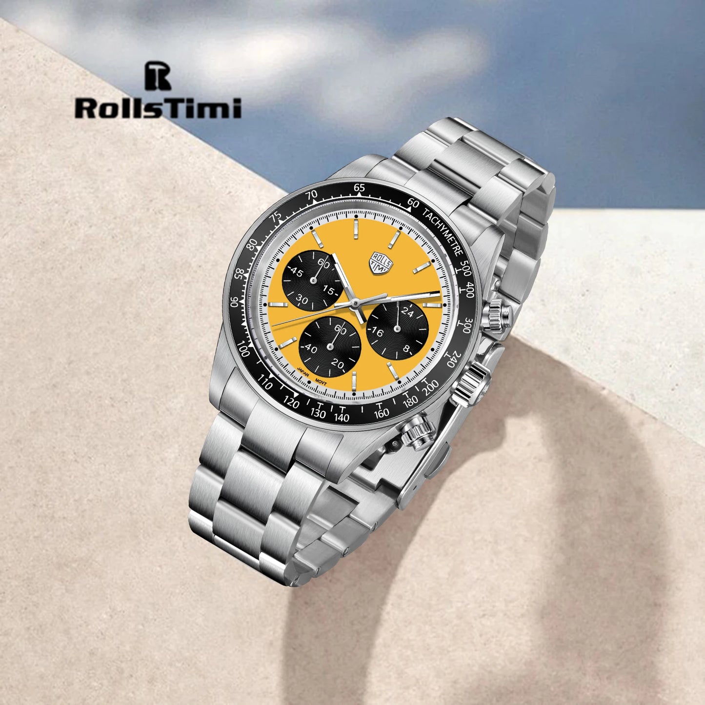 ROSSITIMI Urban Premium Men Quartz Watch Light Luxury Sports Stainless Steel VK63 Tachymeter Luminous 100m Diving Luminous Watch