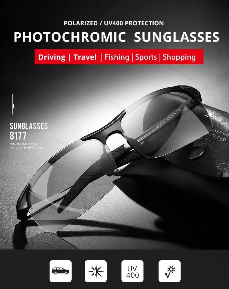 CoolPandas Photochromic Sunglasses Men Polarized Rimless Outdoor Sport Driving Glasses Day Night Chamelon Goggle zonnebril heren
