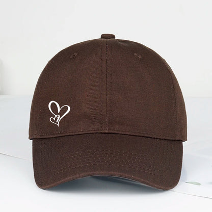Minimalist Double Heart Print Soft-Peak Baseball Cap – Adjustable Unisex Casual Sun Hat for Couples – Perfect Gift for Best Frie