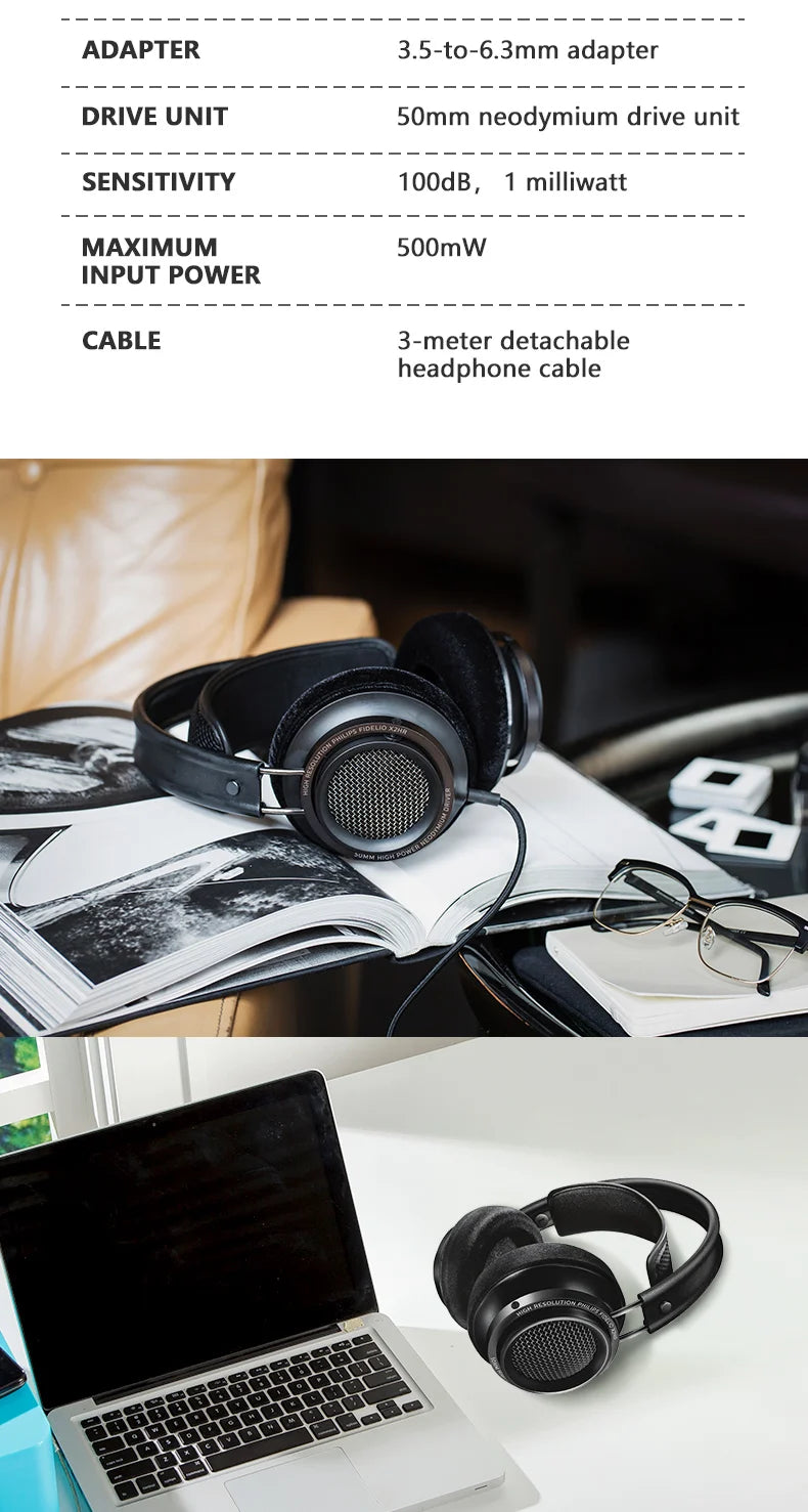 Original Philips X2HR Fidelio HiFi Stereo Head-mounted Headphones Comfort Music Wired Headset Computer Monitor Gaming Earphones