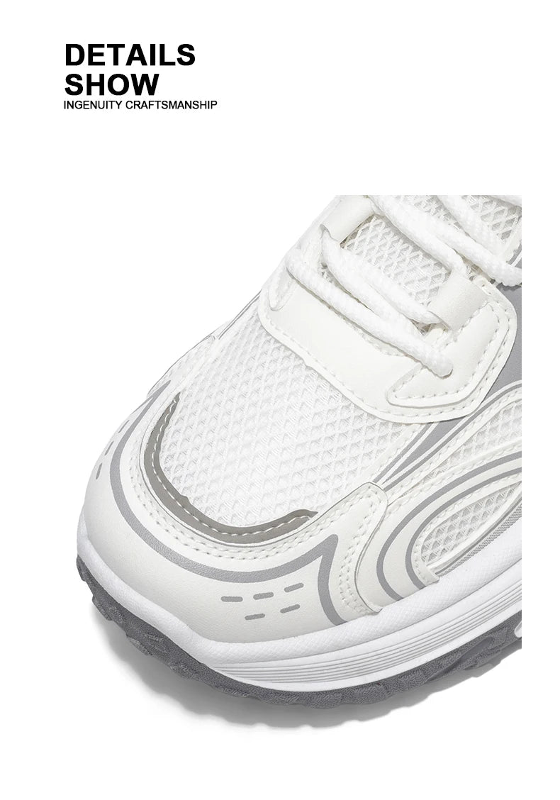 Unisex Trendy Chunky Dad Sneakers Silver Black Retro Couple Breathable Mesh Casual Platform Shoes