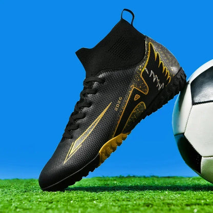 Nouvelles chaussures de football pour hommes, chaussures de sport d'extérieur, ultra-légères, de haute qualité, à cheville haute, chaussures de football en salle antidérapantes, futsal antidérapant.