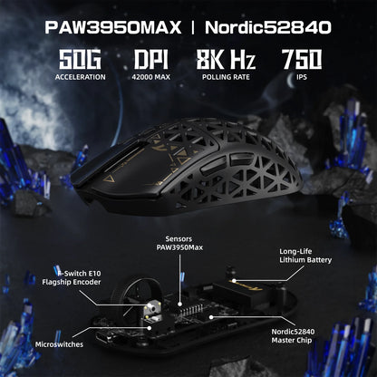 ATTACK SHARK R5Ultra Carbon Fiber Wireless 8K PAW3950MAX Gaming Mouse with 8K Coiled Cable,