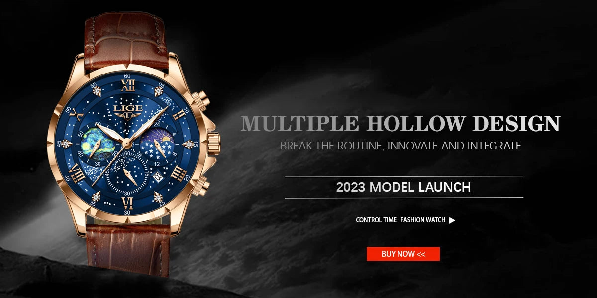 New LIGE Watches Mens Top Brand Luxury Casual Leather Quartz Men's Watch Business Clock Male Sports Waterproof Date Chronograph