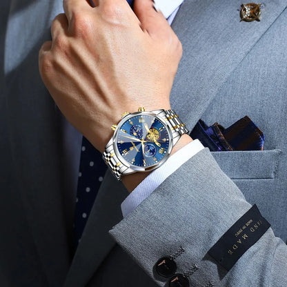 Originele luxe POEDAGAR herenhorloge, waterdicht, chronograaf met verlichting, roestvrijstalen quartz-polshorloge, hoogwaardige herenhorloges