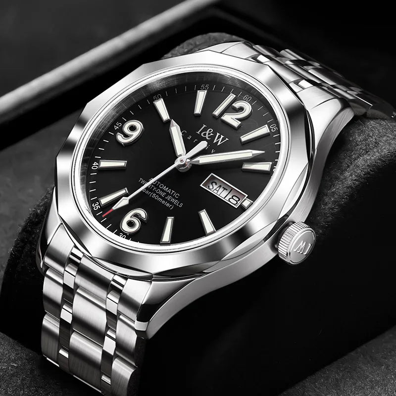 Reloj mecánico de lujo para hombre Reloj CARNIVAL de tungsteno, movimiento automático MIYOTA 8205, resistente al agua.