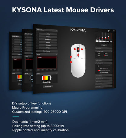 KYSONA M617 Wireless Mouse Ergonomics Tri-mode Rechargeable 2.4G 59g Lightweight E-sports PAW 3395 DPI 26K Gaming Mouse For PC