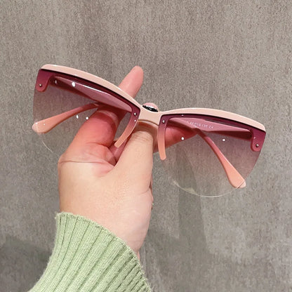 Cat's Eye Sun Glasses Retro Half Frame Sunglasses Fashion Women's Decorative Sunglasses