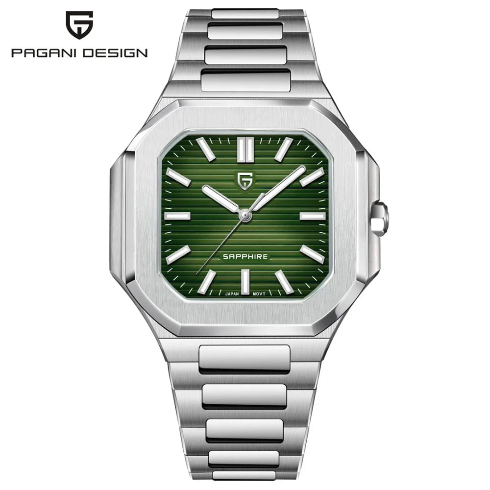 Reloj cuadrado de cuarzo para hombre PAGANI DESIGN New V2, marca de lujo premium, deportivo, resistente al agua, de zafiro y acero inoxidable