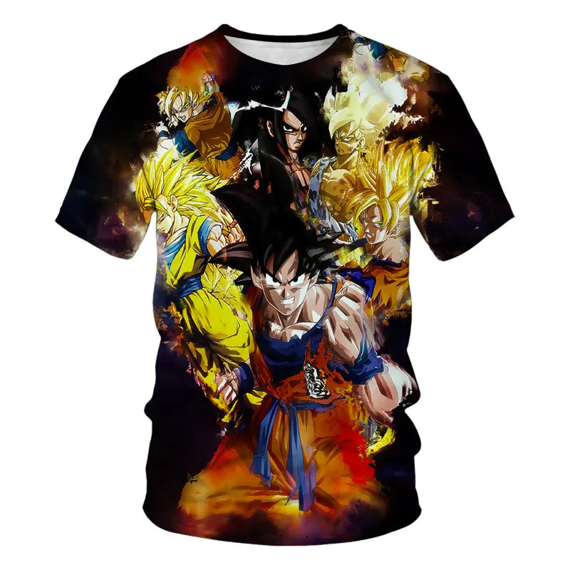 T-shirt Dragon Ball para Criança, Top Tee Anime Figures Son Goku Super Saiyan, T-shirt para Rapaz, Roupa Infantil de Verão de Manga Curta