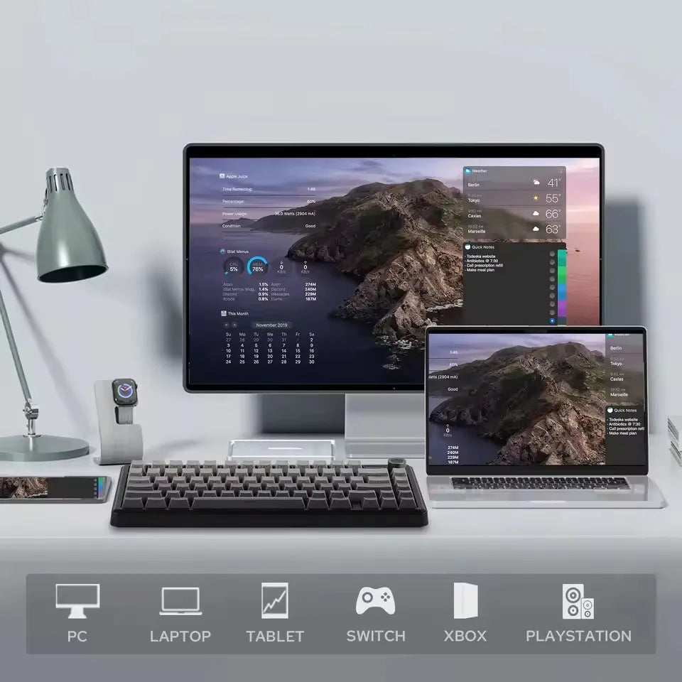 Teclado Mecânico Gaming AULA F75 MAX 2.4G Sem Fios/BT/Com Fio Hot-Swap RGB 75% 81 Teclas Teclado de Escritório com Ecrã TFT