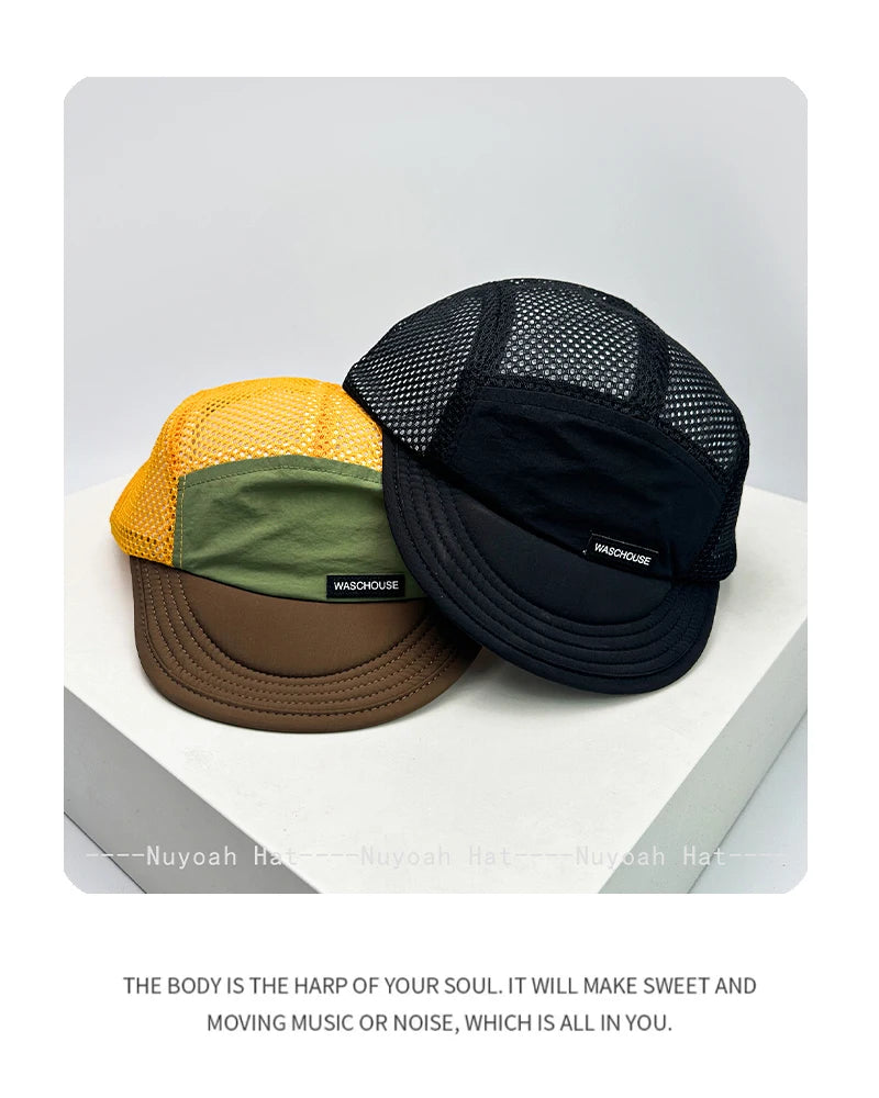 Cappellini da baseball unisex semplici in rete con lettere, parasole, ad asciugatura rapida, traspiranti, con visiera corta e a punta, versatili, alla moda, per attività all’aperto