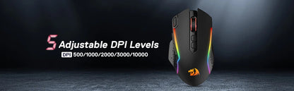 Ratón gaming inalámbrico Redragon M810 Pro, ratón gamer con cable de 10000 DPI con tecla Rapid Fire, 8 botones macro, negro/blanco