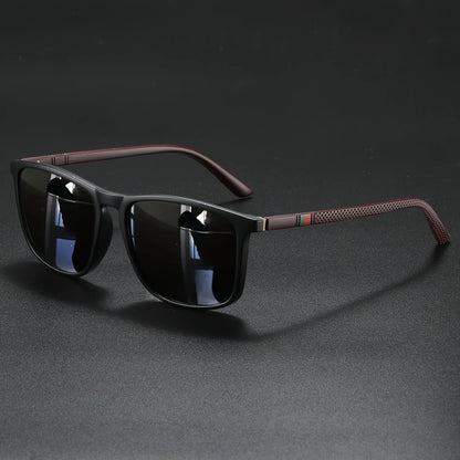 Classic Fashion Square Sunglasses - Lightweight Frame with Red/Green Stripe Temples, UV400 for Travel & Daily Wear