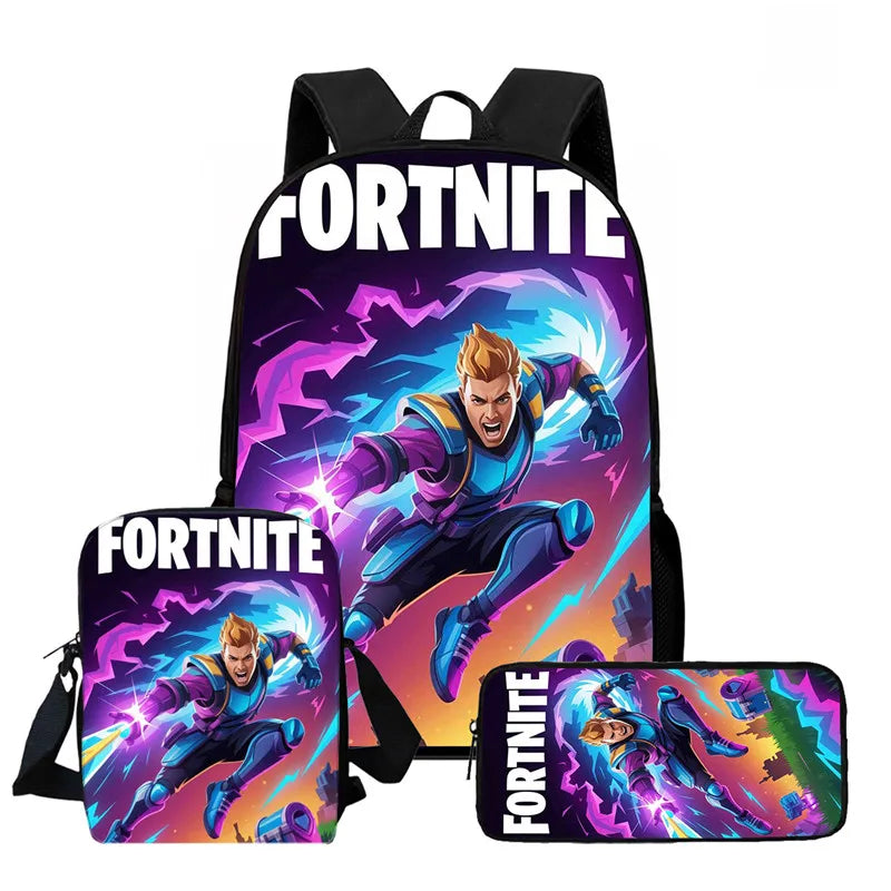 Fortnite 3-piece cartoon set, unisex, includes: Backpack, Crossbody bag, And pencil case  Lightweight and large capacity