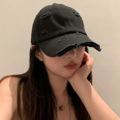 Men's and women's new spring and summer hip-hop versatile soft top curved eave retro personality distressed hole duckbill hat